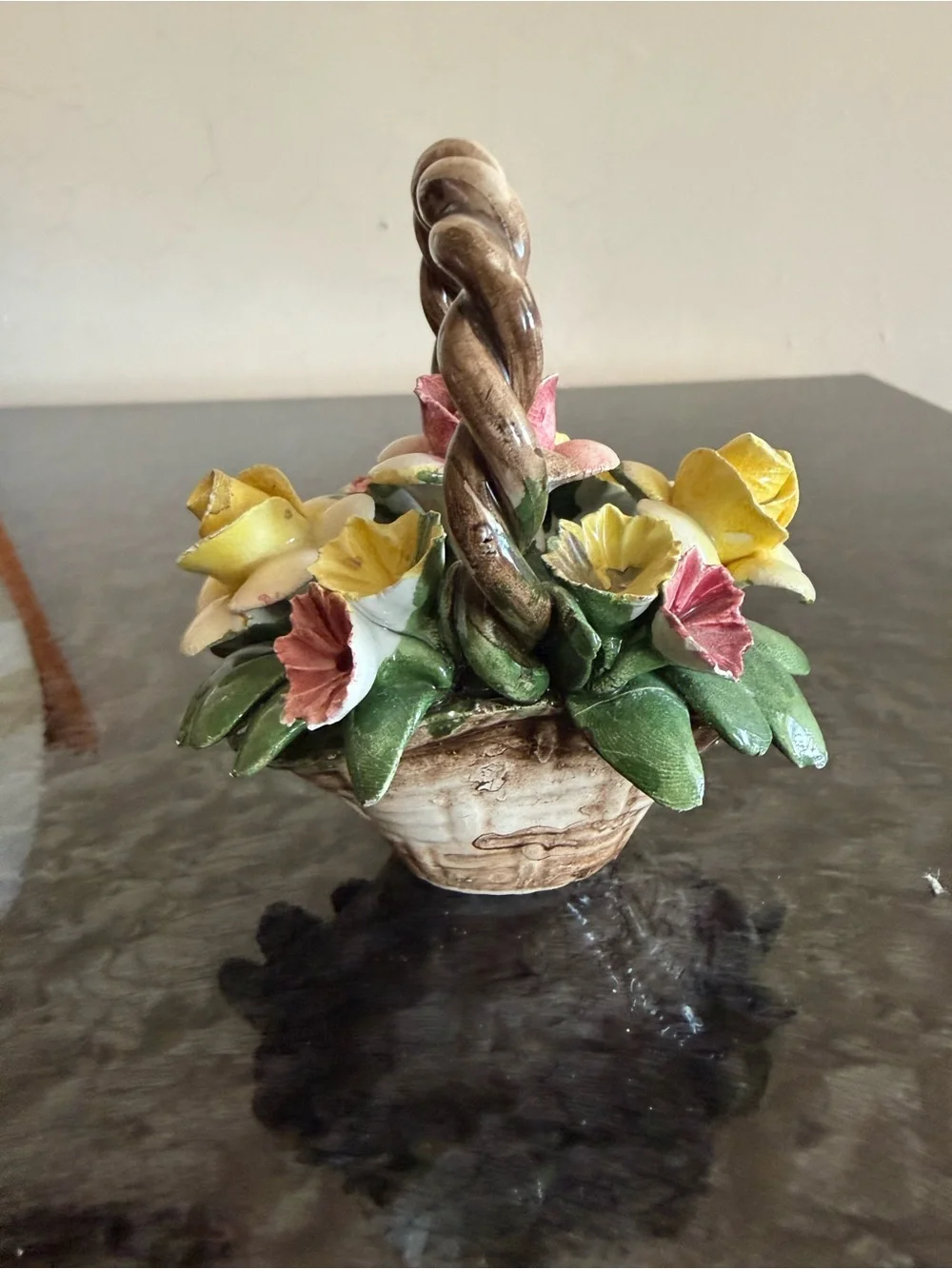 Vintage Nuova Capodimonte  handled Flower Basket , handcrafted in Italy
